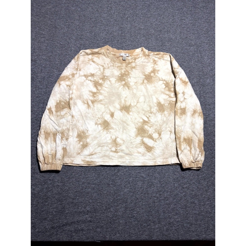 Banana Republic Sweatshirt Women Medium Cream Tan Tie Dye Gathered Elastic Cuffs